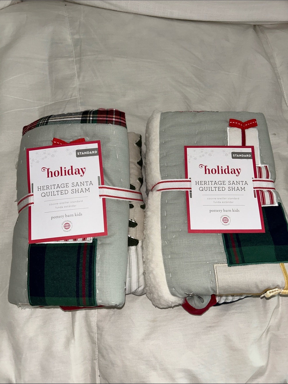 Set of 2 Pottery Barn Kids Christmas Holiday Heritage Santa Quilted Pillow Shams